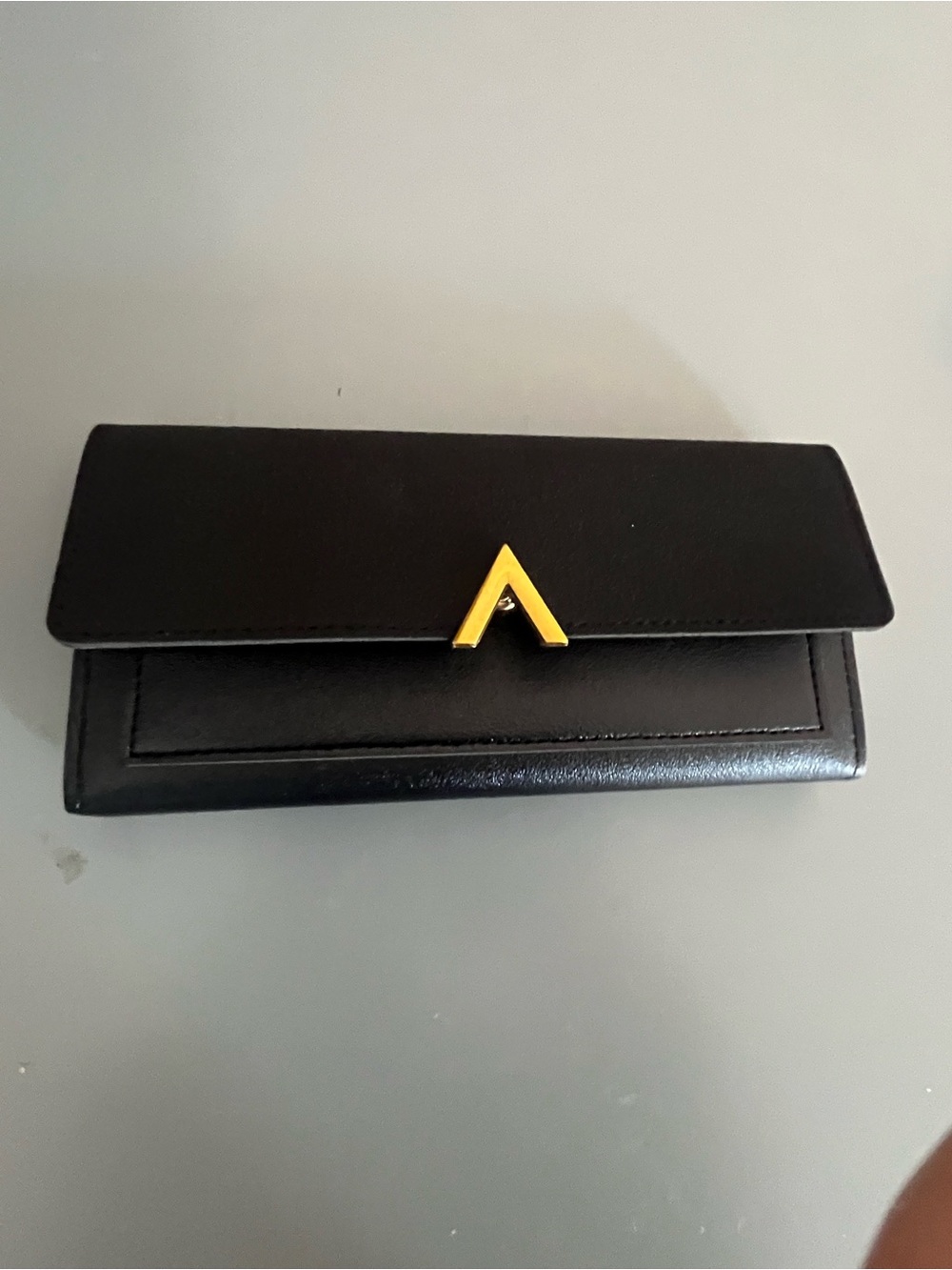Black Leather Card Holder Wallet with Gold Chevron Accent
